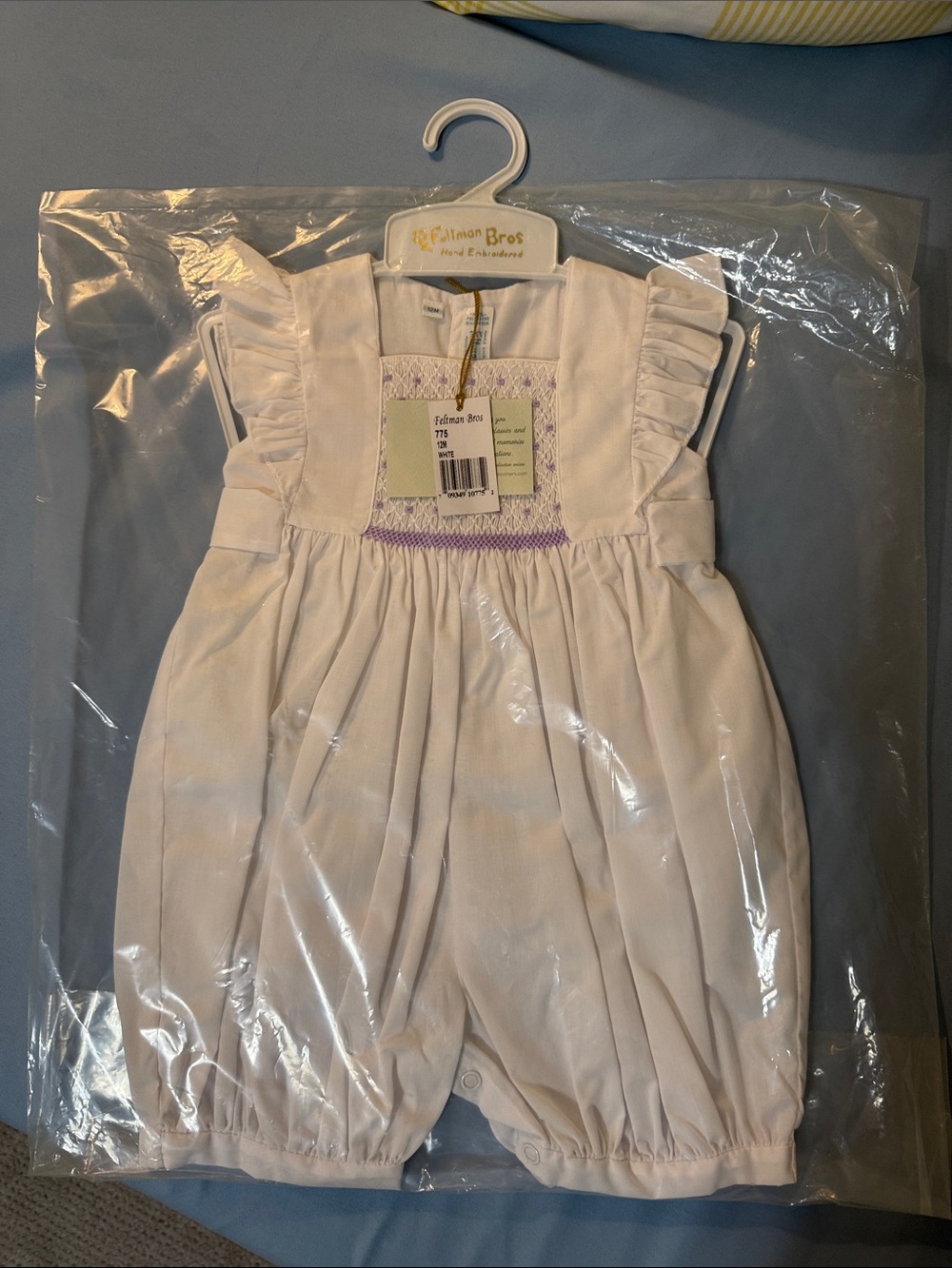 Feltman Bros White and Lavender Smocked Romper